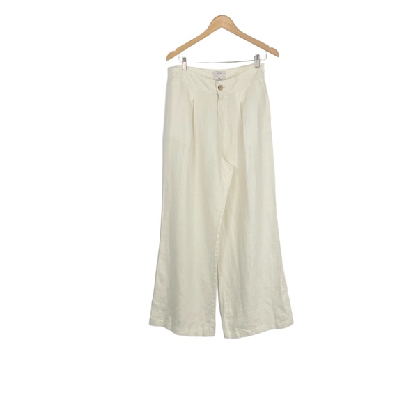 Halston Women's Cream Linen Wide Leg‎ Pleated High Rise Trousers Pant Size US 8 - Picture 1 of 9